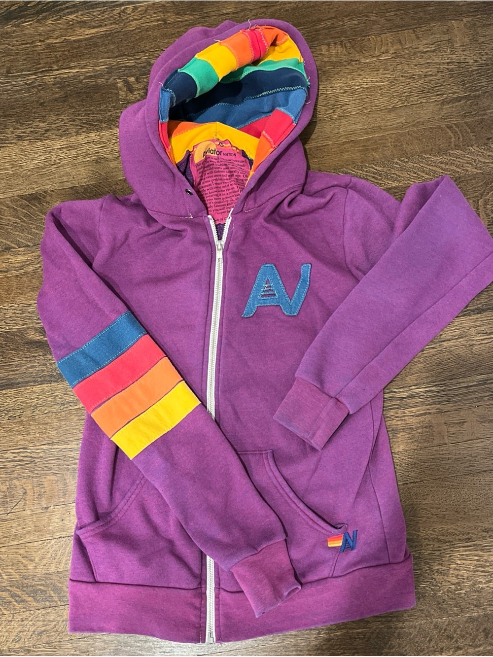 RARE Aviator Nation Unsex Signature Rainbow Hoodie Full Zip Purple Sweatshirt XS